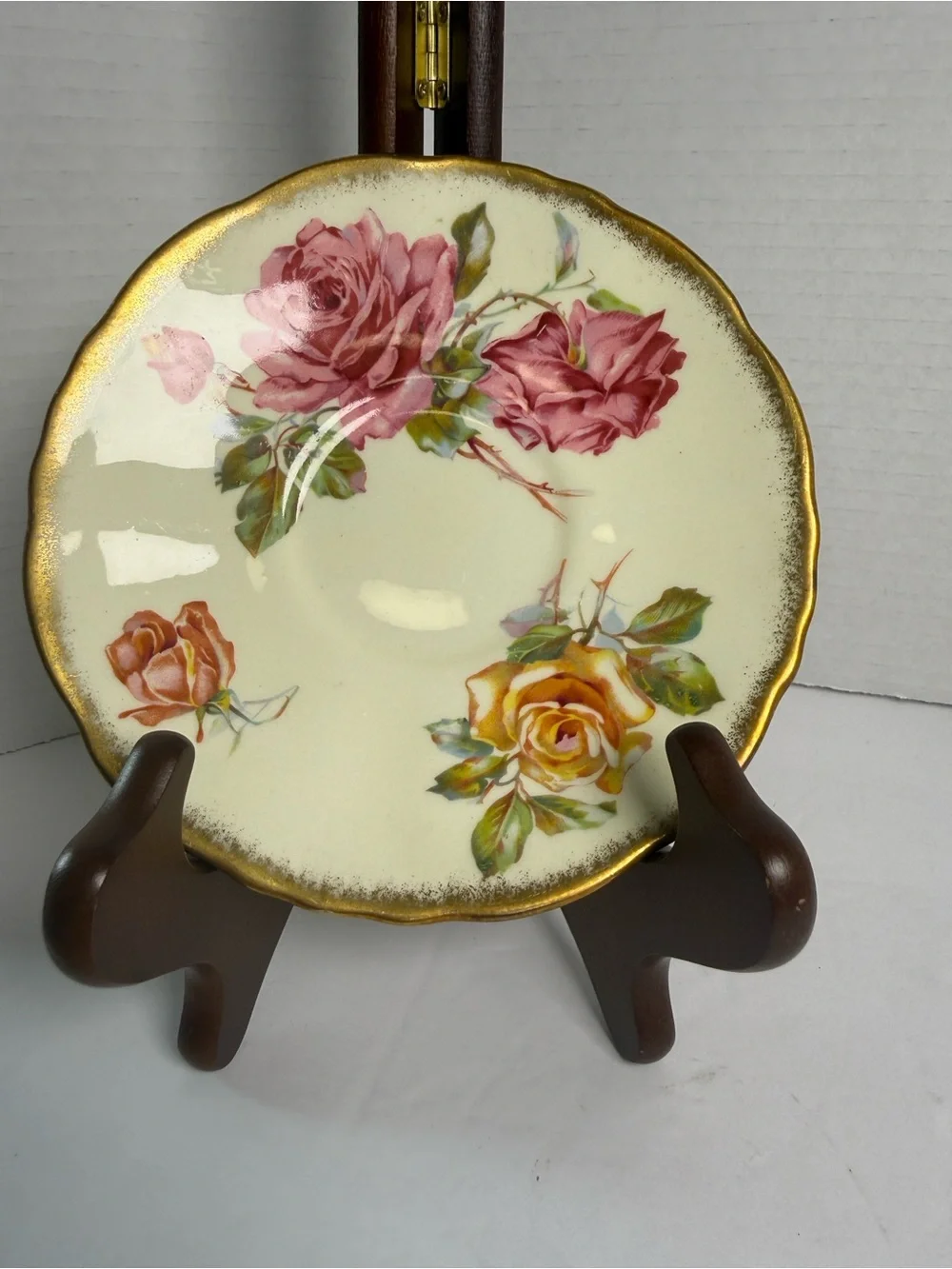 Decorative Rose-Print Porcelain Plate in Pink and Yellow lot of 3